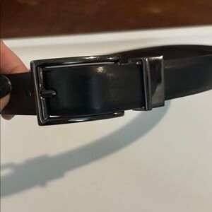 Black/Brown Kids Reversible Leather Belt with Gunmetal Buckle